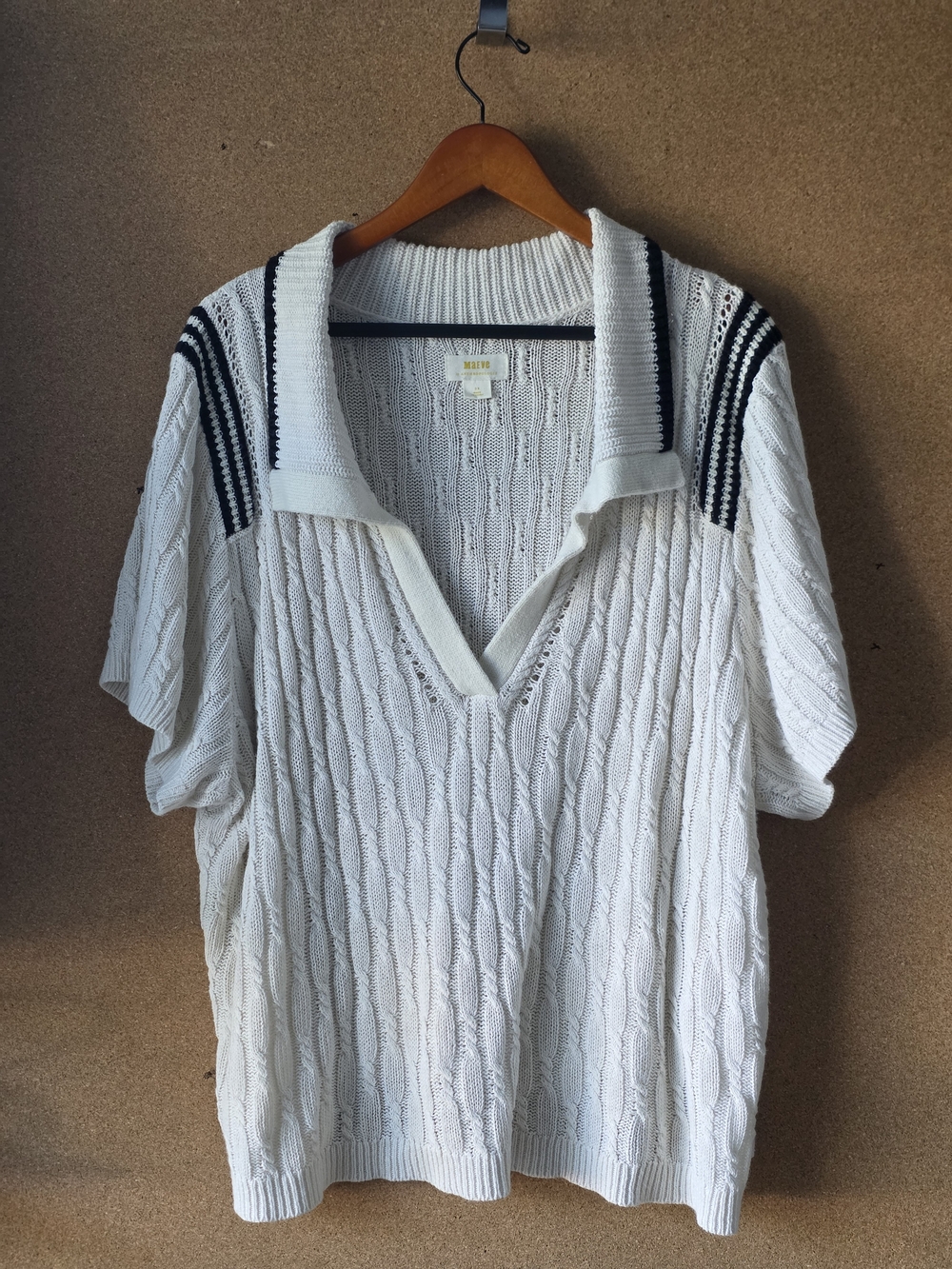 Anthropologie Maeve Cable Knit Polo Sweater Tee Ivory Plus Size 3X